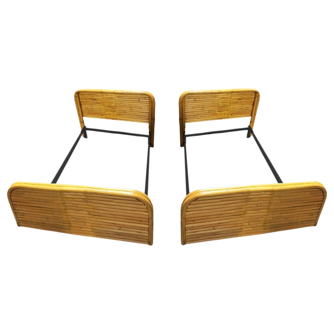Pair of Mid-Century Restored 1948 Stacked Rattan Twin - Bed Frames Only - 7