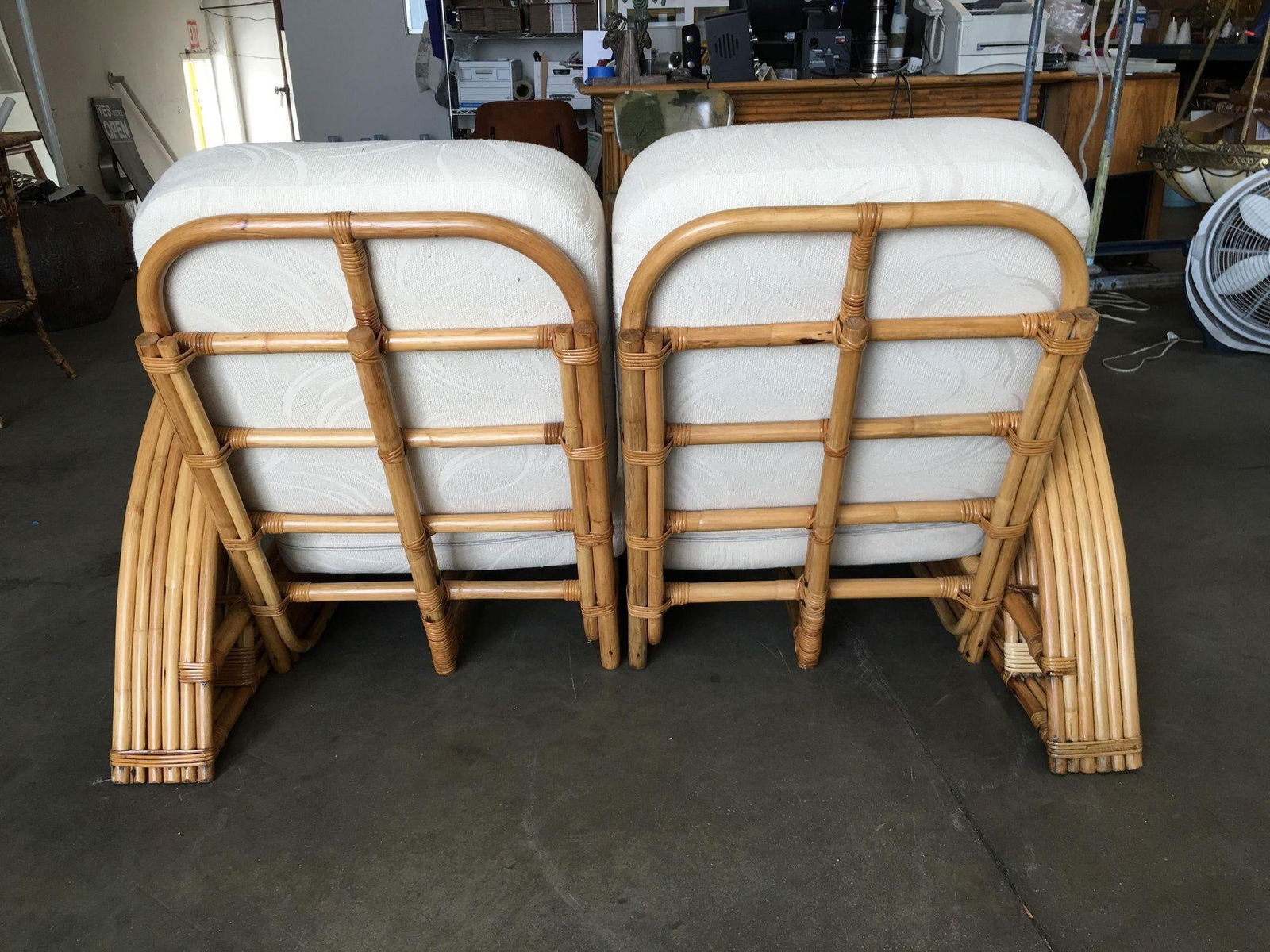 Restored "Double Tear Drop Arm" Rattan Sofa Sectional Settee W/ Stacked Base - 18