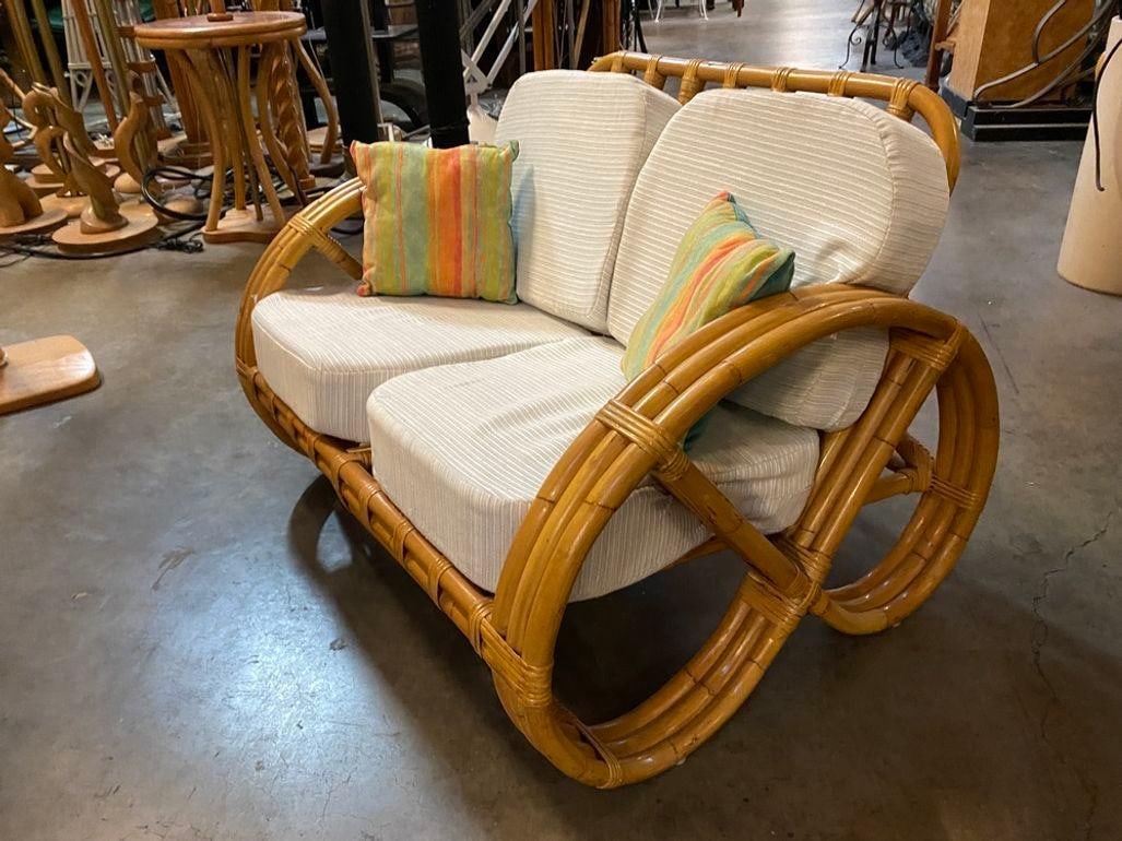 Restored Child Size 3-Strand Round Full Pretzel Rattan Sofa & Lounge Chair - 18
