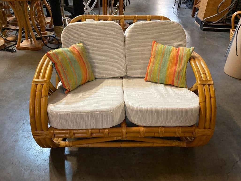 Restored Child Size 3-Strand Round Full Pretzel Rattan Sofa & Lounge Chair - 2