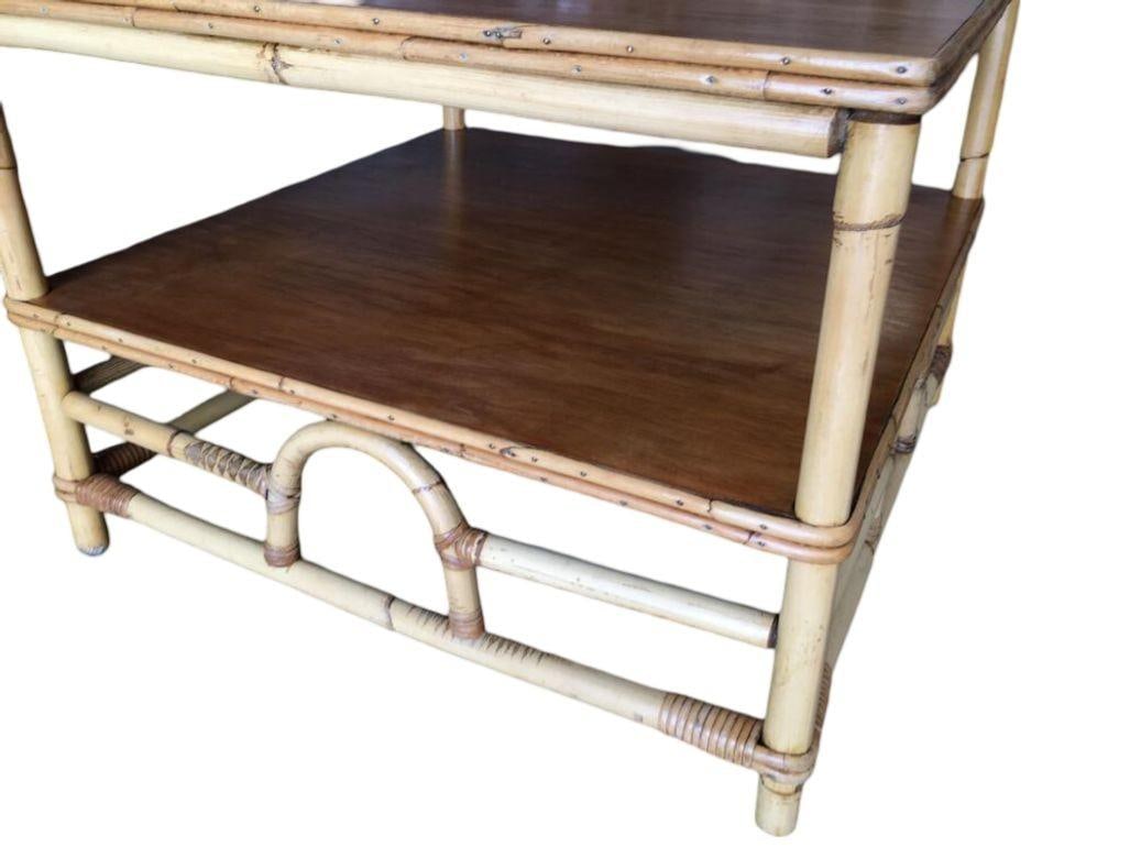 Restored Two-Tier Rattan "Center Horseshoe" Coffee Table W/ Mahogany Top - 17