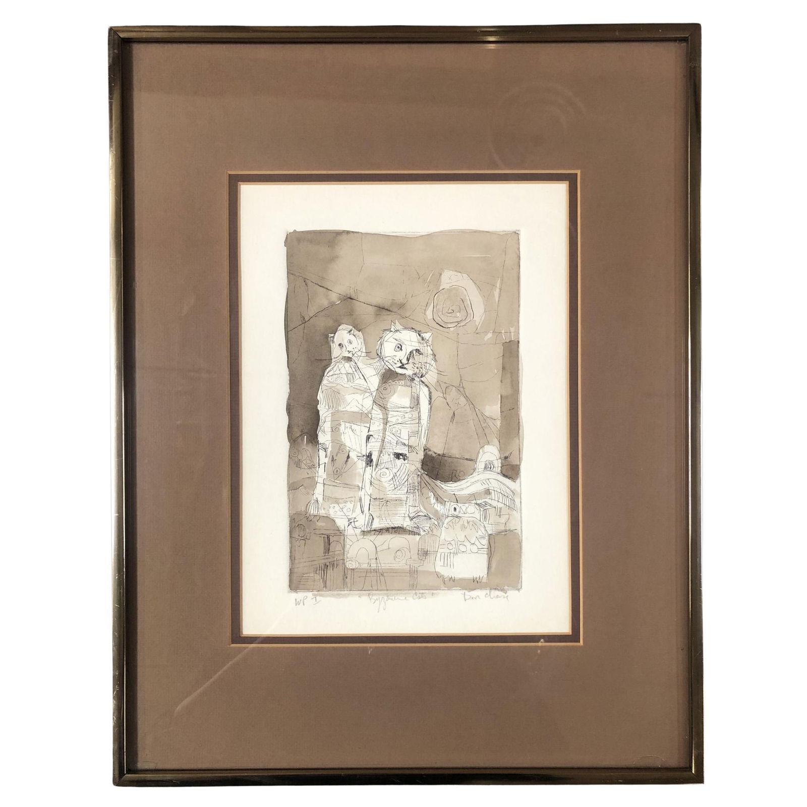 Byzantine Cats Abstract Pen and Ink on Paper Signed by Don D. - 2