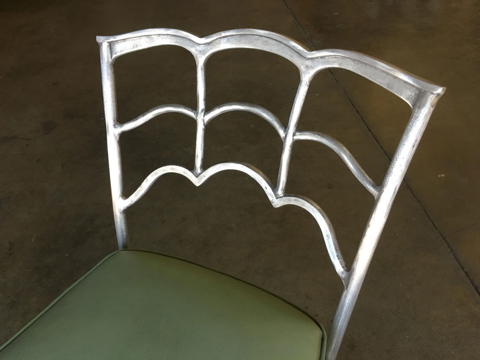Art Deco Silver Tone Casted Aluminum Spiderweb Side Chair, Pair - 13