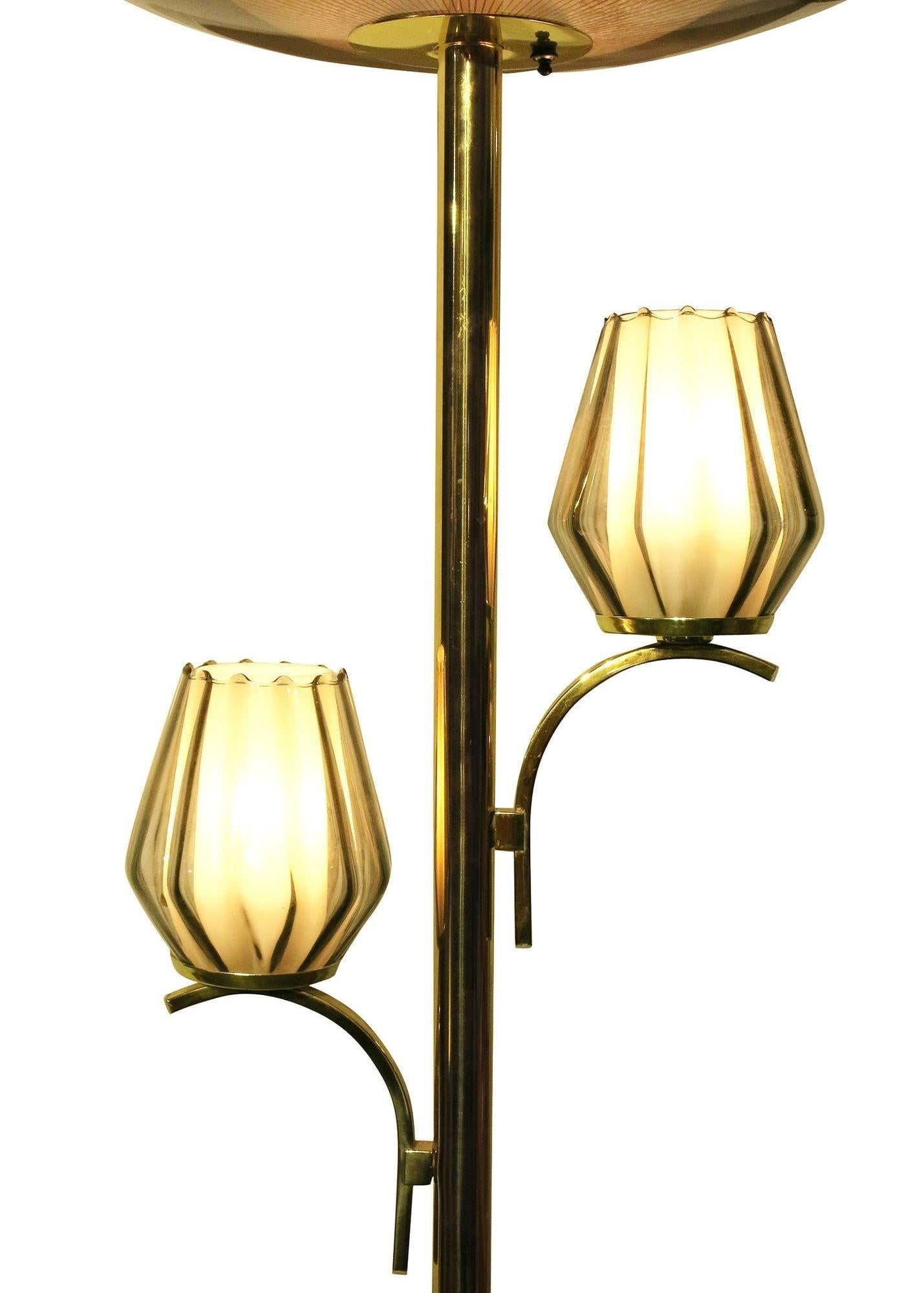 Mid Century Brass Triple Light Floor to Ceiling Tension Pole Lamp - 20