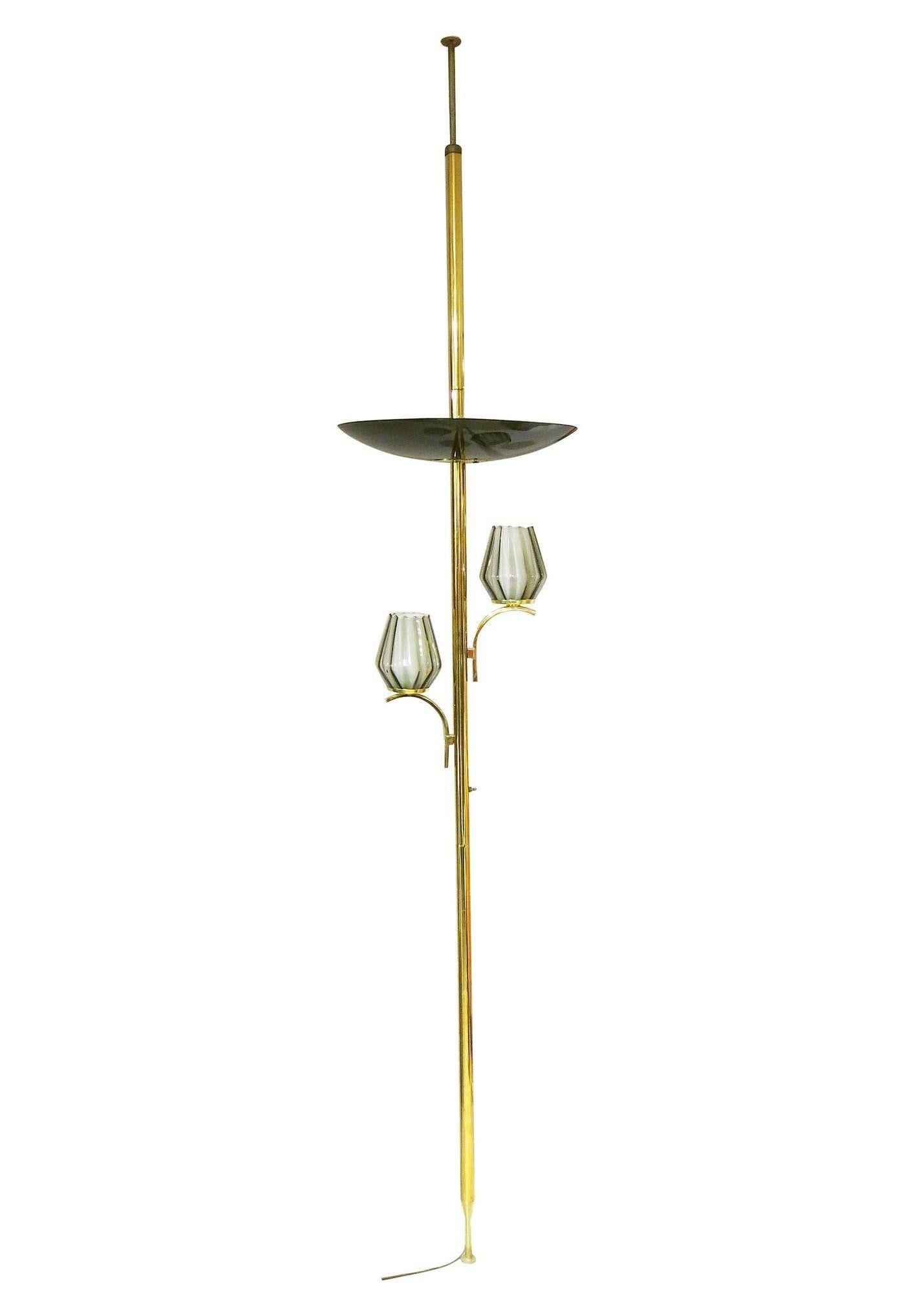 Mid Century Brass Triple Light Floor to Ceiling Tension Pole Lamp - 8