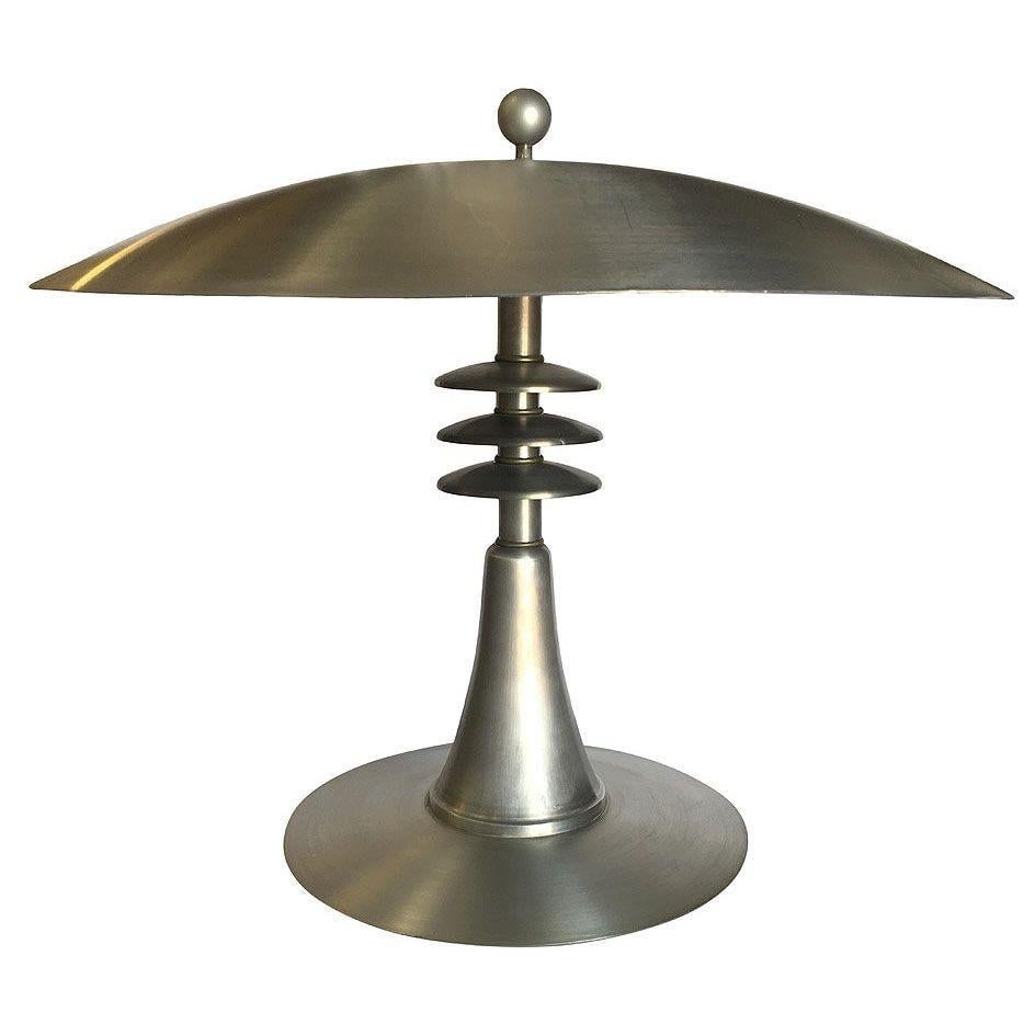 Art Deco Style Machine Age Table Lamp with Large Spun Aluminum Shade - 20