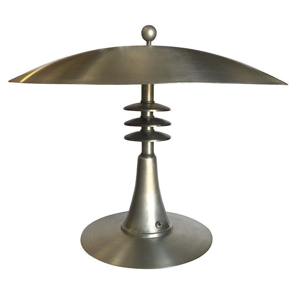 Art Deco Style Machine Age Table Lamp with Large Spun Aluminum Shade - 9