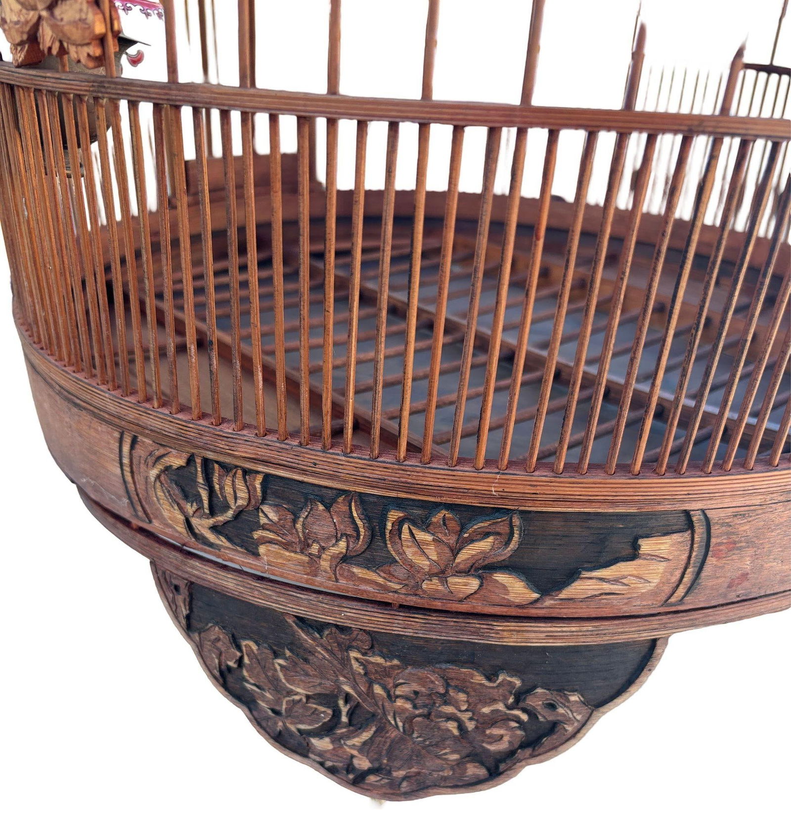 Antique Chinese Reed Rattan Birdcage Porcelain Bowls, Jade, with Pin Lock - 13