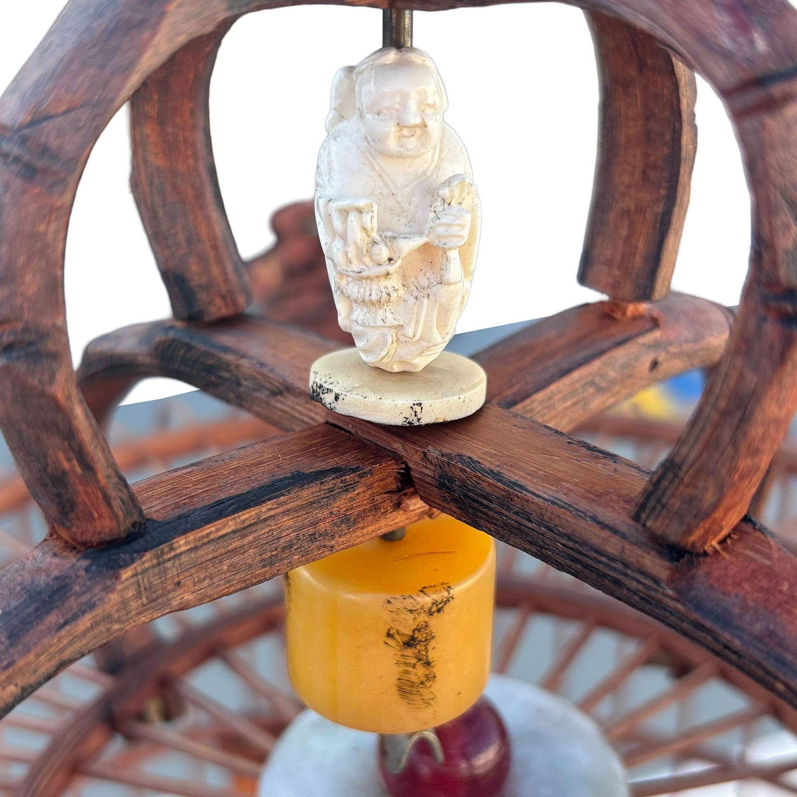 Antique Chinese Reed Rattan Birdcage Porcelain Bowls, Jade, with Pin Lock - 16