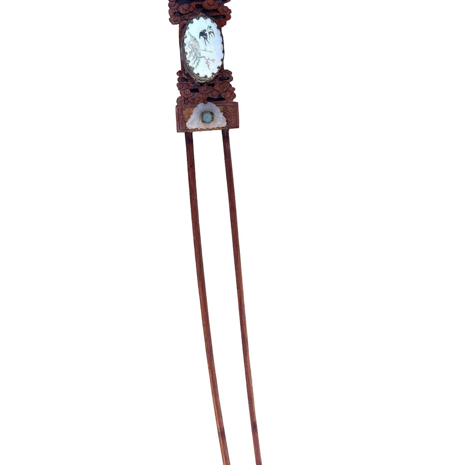 Antique Chinese Reed Rattan Birdcage Porcelain Bowls, Jade, with Pin Lock - 20