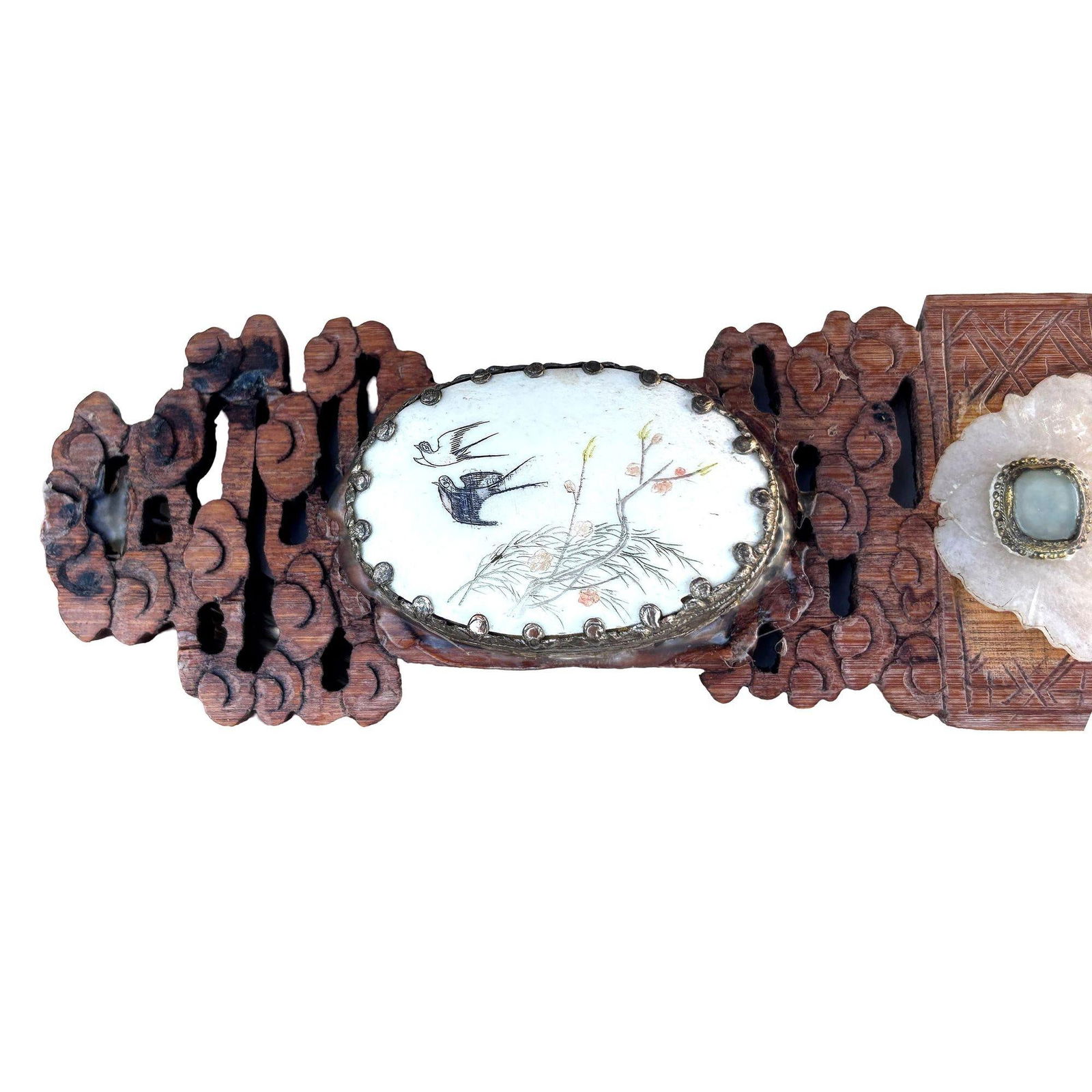 Antique Chinese Reed Rattan Birdcage Porcelain Bowls, Jade, with Pin Lock - 5