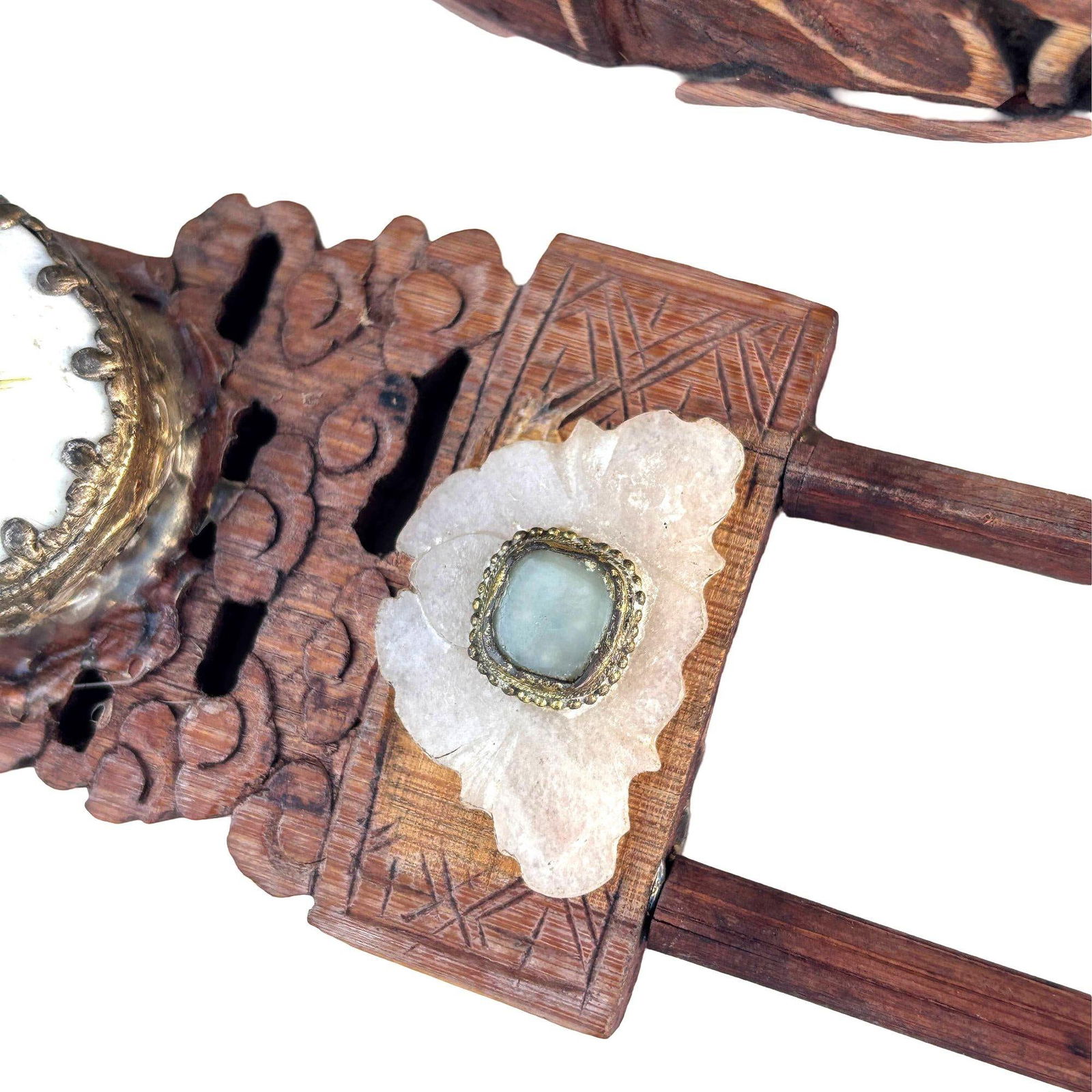 Antique Chinese Reed Rattan Birdcage Porcelain Bowls, Jade, with Pin Lock - 6