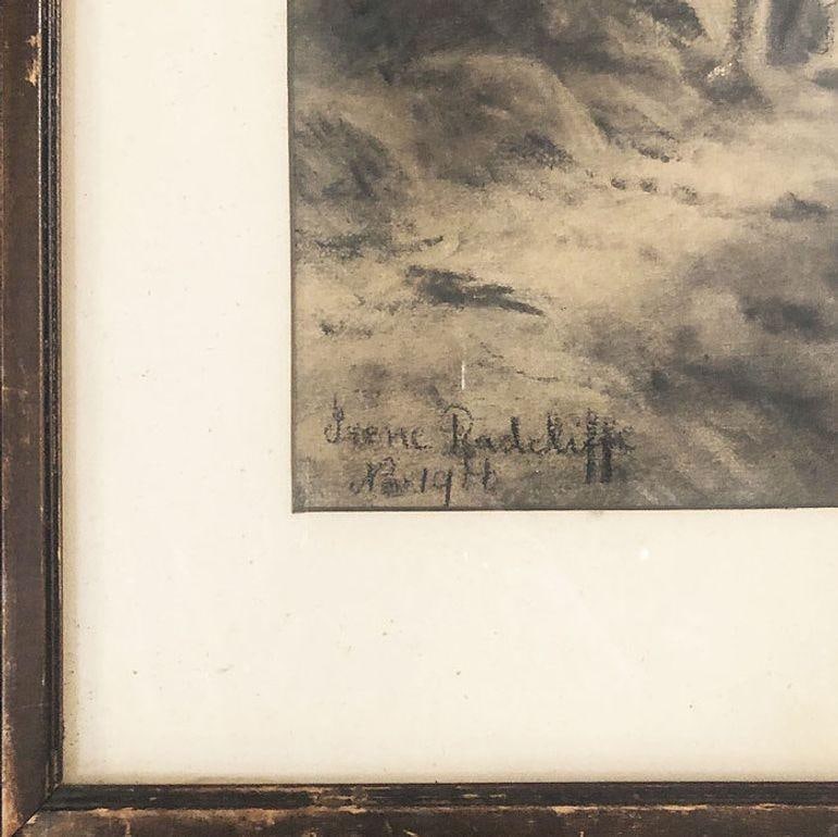 Framed Women by Lake Landscape Charcoal on Paper by Irene Radcliffe, 1971 - 5