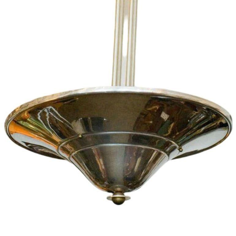 Streamline Art Deco Chrom Steel Saturn Saucer Ceiling Pendant Lamp, Pair - 4