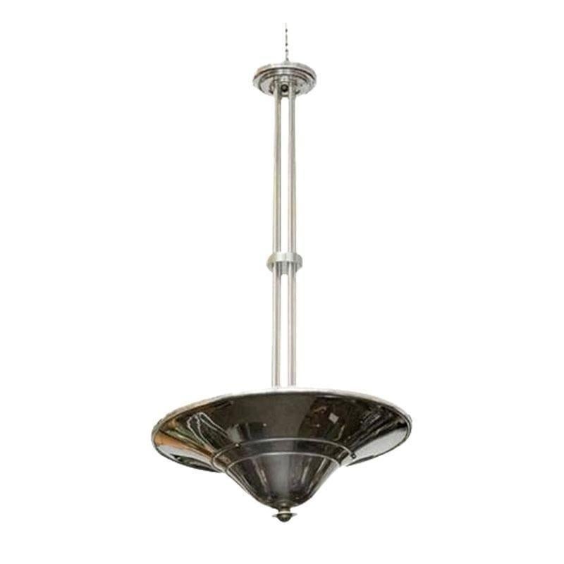 Streamline Art Deco Chrom Steel Saturn Saucer Ceiling Pendant Lamp, Pair - 8