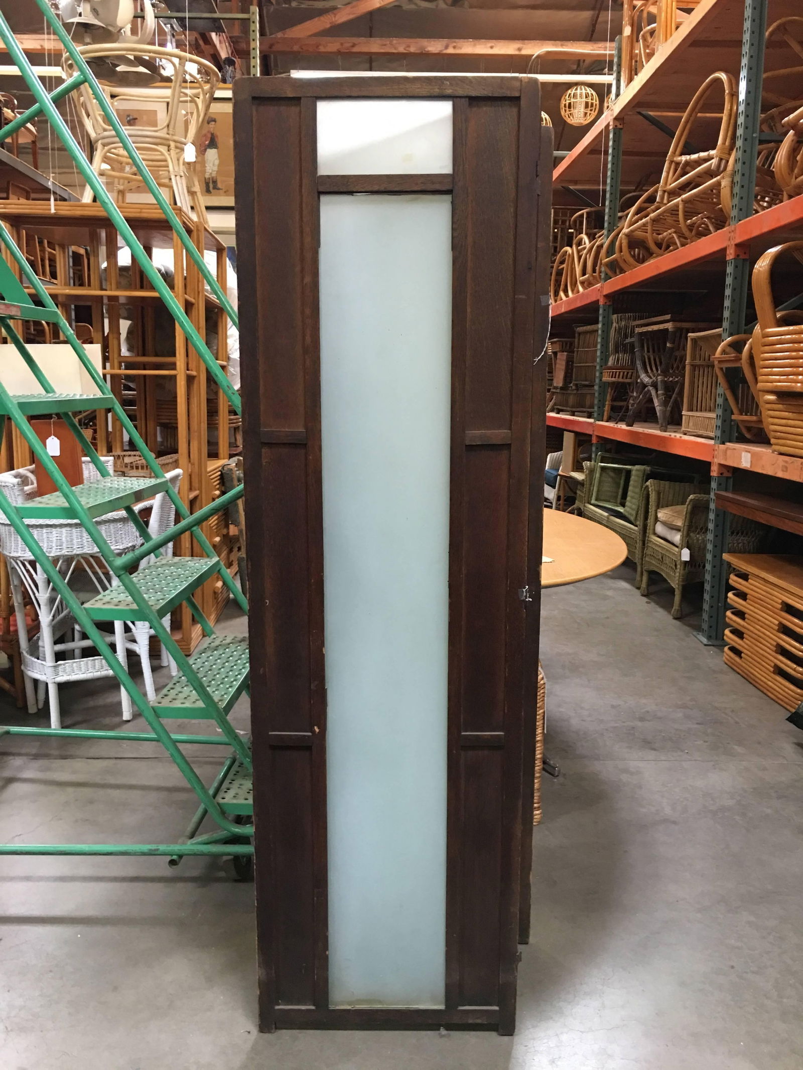 Art Deco Frosted Glass and Oak Slat Folding Screen Room Divider - 4