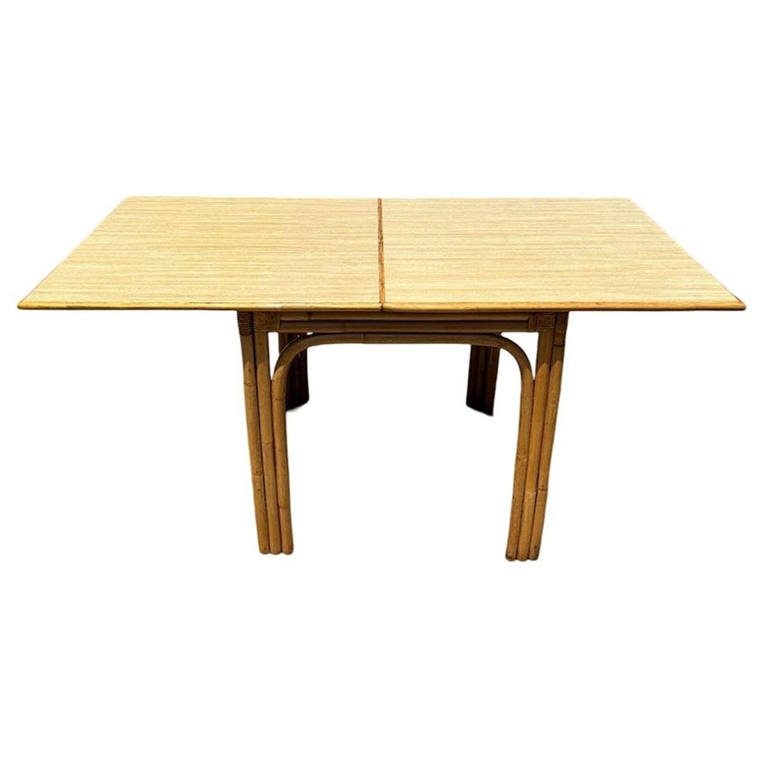 Restored Mid-century Blond Expanding Hinge Leaf Rattan Dining Table - 14