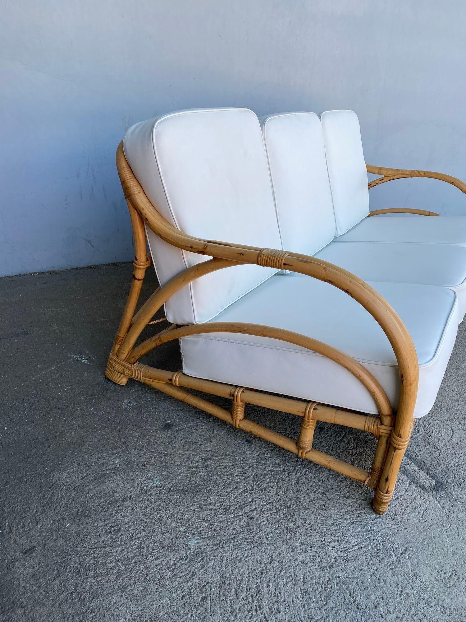 Rare Restored "1940s Transition" Rattan Sofa and Lounge Chair Living Room Set - 16