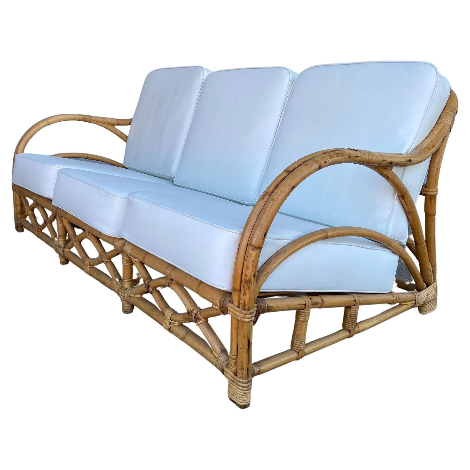 Rare Restored "1940s Transition" Rattan Sofa and Lounge Chair Living Room Set - 8