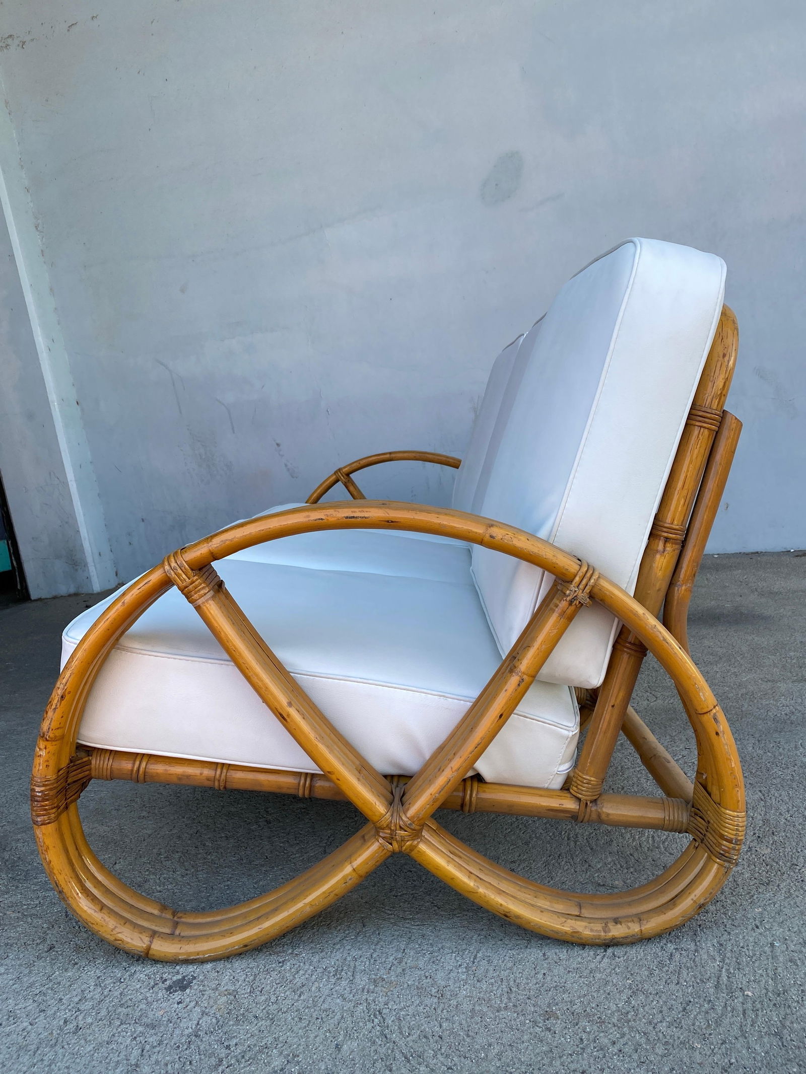 Restored 3/4 Round Pretzel Three-Seat Sofa with Open Base - 3