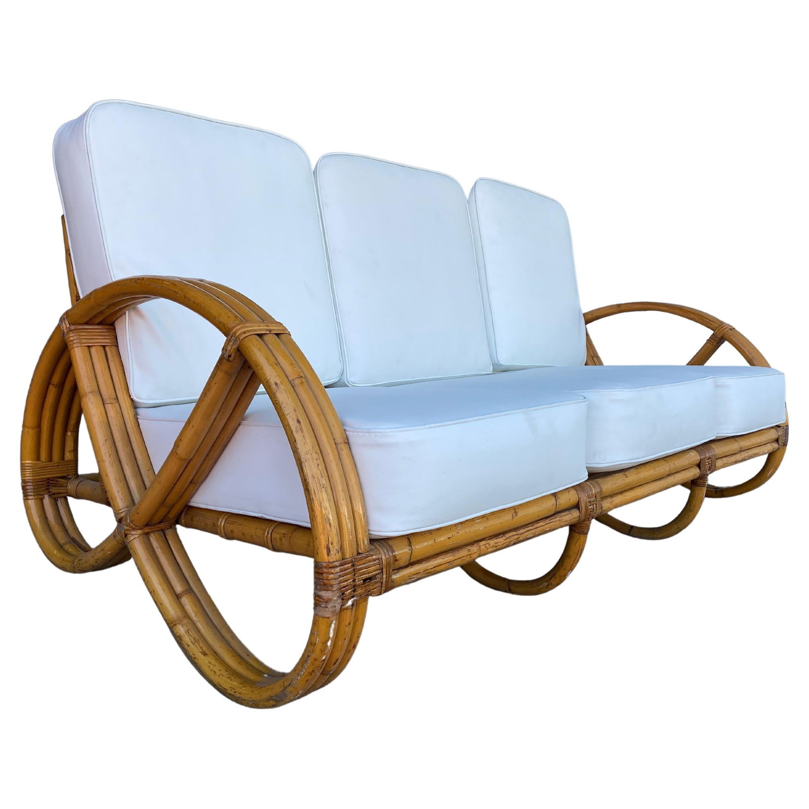 Restored 3/4 Round Pretzel Three-Seat Sofa with Open Base - 7