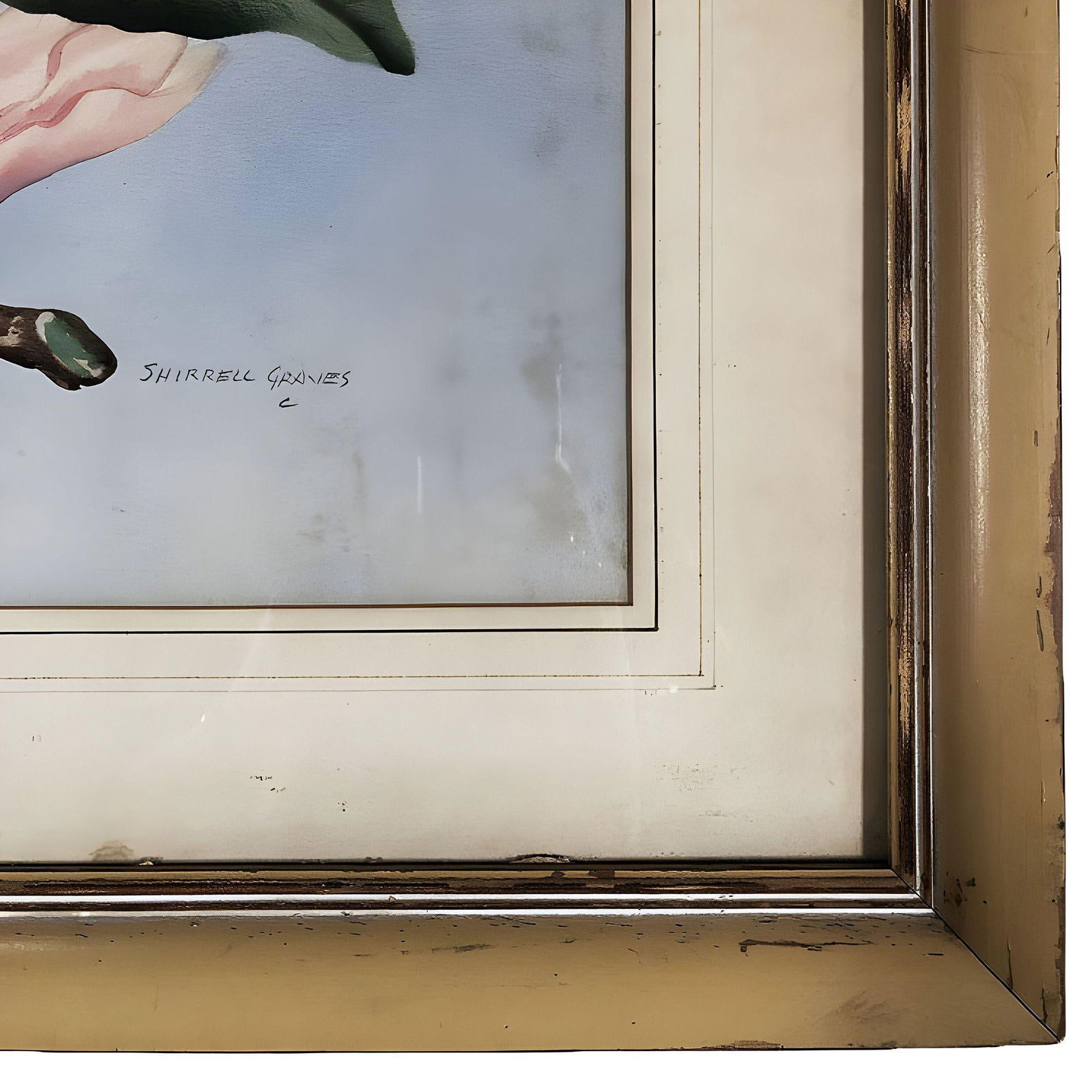 White/Pink Magnolia Watercolor Painting on Paper Signed Shirrell Graves, Framed - 5