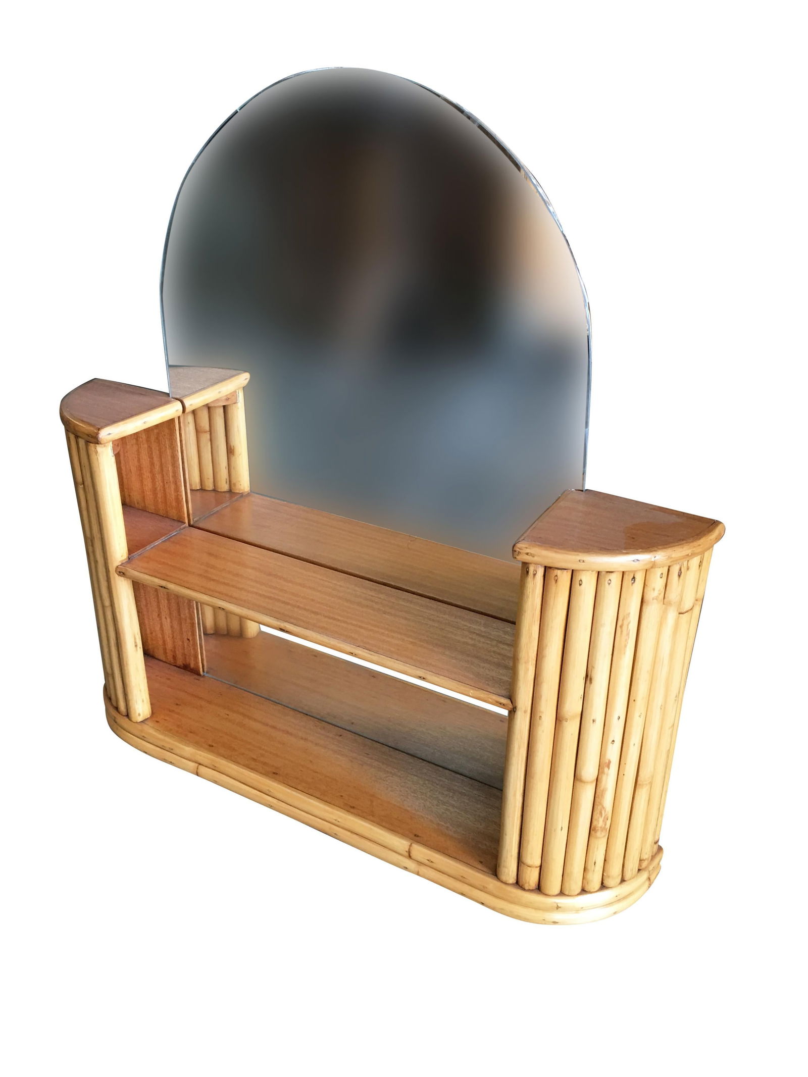 Post War Rattan Vanity Table Console Mirror with Shelf - 3