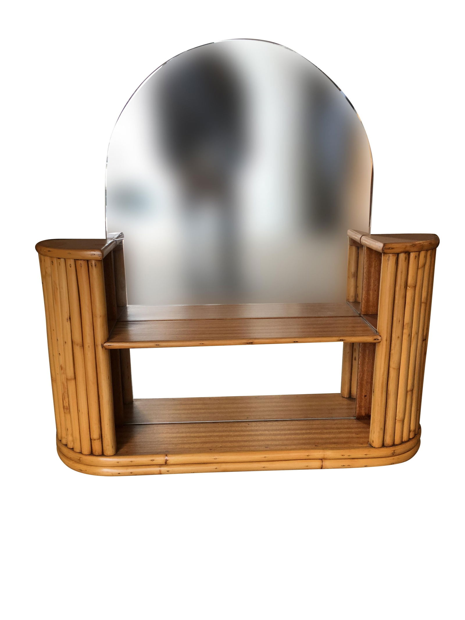 Post War Rattan Vanity Table Console Mirror with Shelf - 4