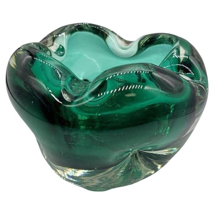 Hand Blown Emerald Green Murano Weighted Cased Art Glass Ashtray - 15