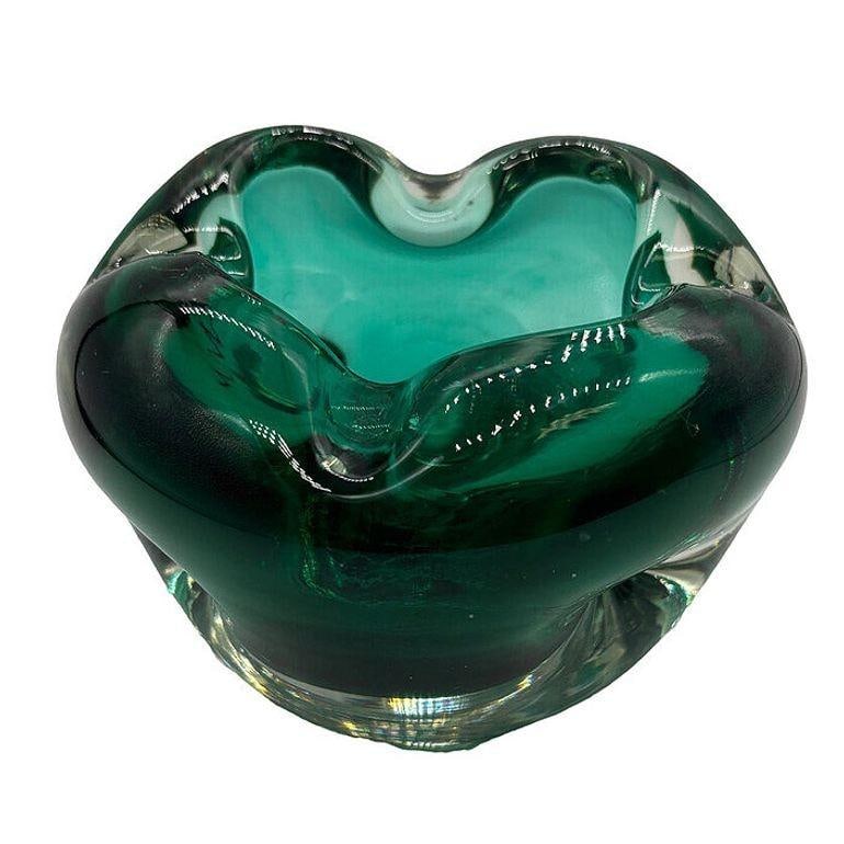 Hand Blown Emerald Green Murano Weighted Cased Art Glass Ashtray - 9