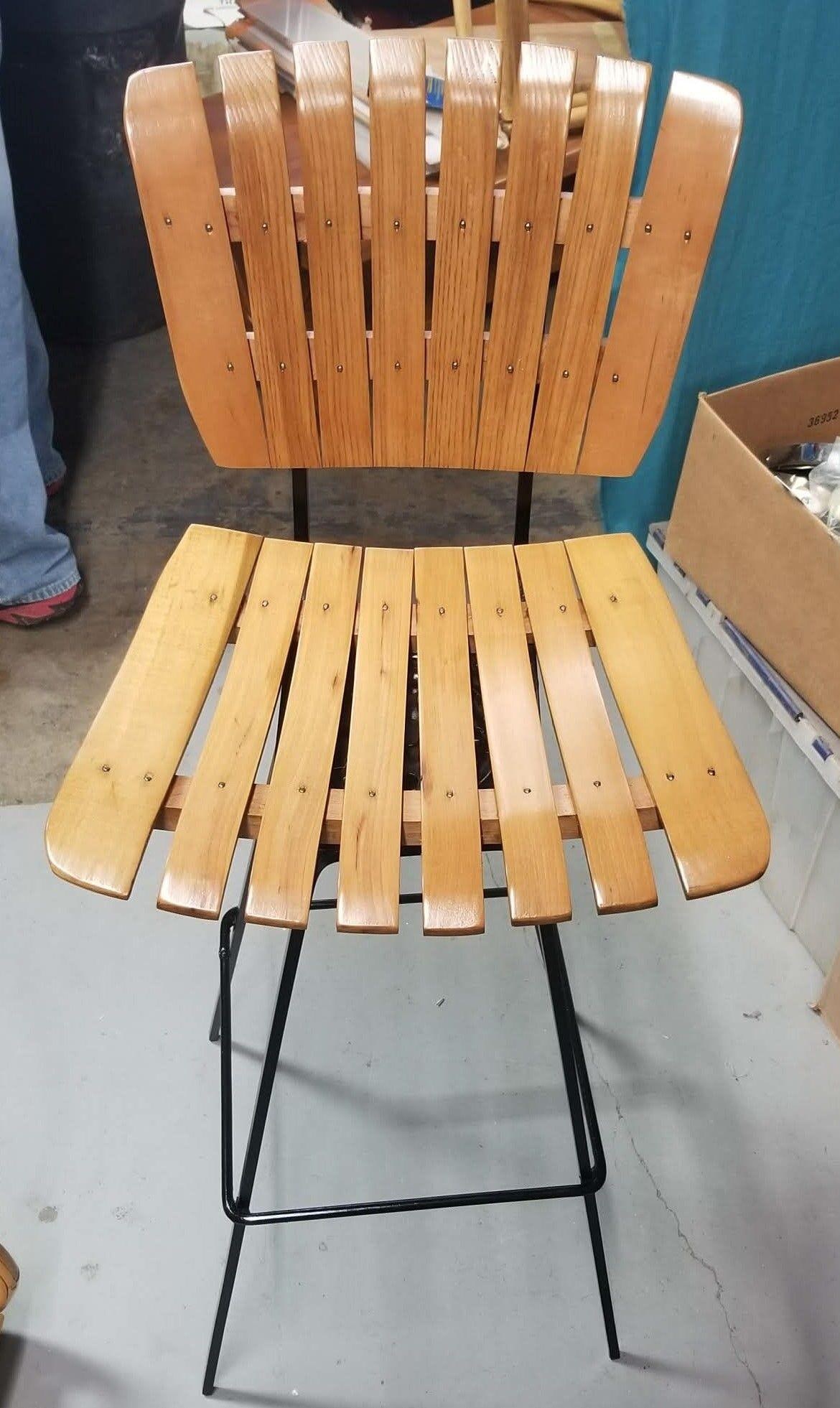 Restored Mid Century Arthur Umanoff Set of Four Slat Bar Stools - 11