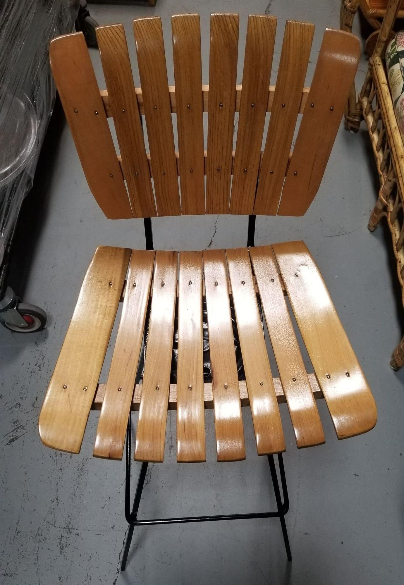Restored Mid Century Arthur Umanoff Set of Four Slat Bar Stools - 5