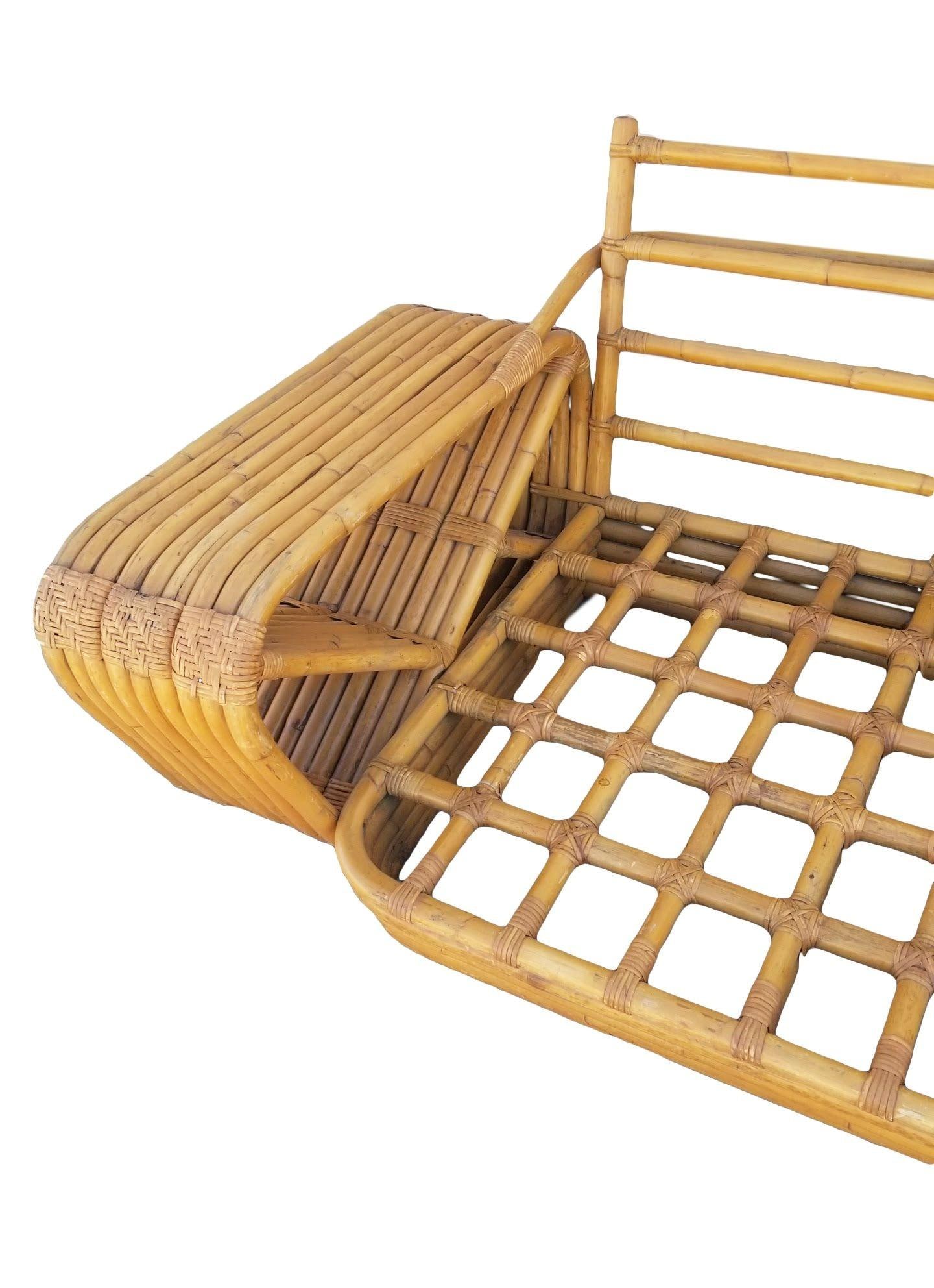 Original Historic Hand Made 9 Strand Square Pretzel Rattan Sofa By Paul T Frankl - 4