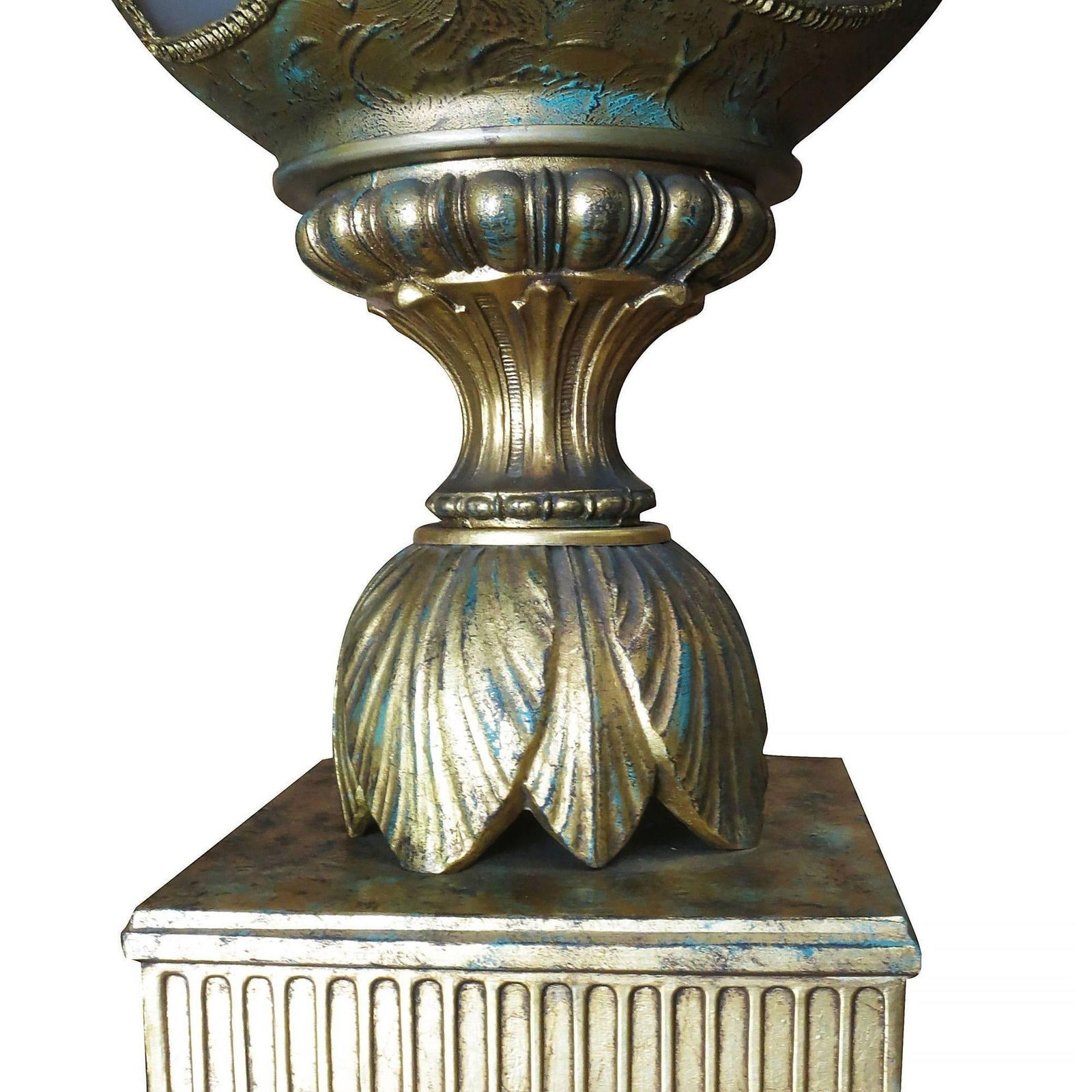 Hand Painted Impasto Frosted Glass Midcentury Table Lamp Pair with Shade - 12