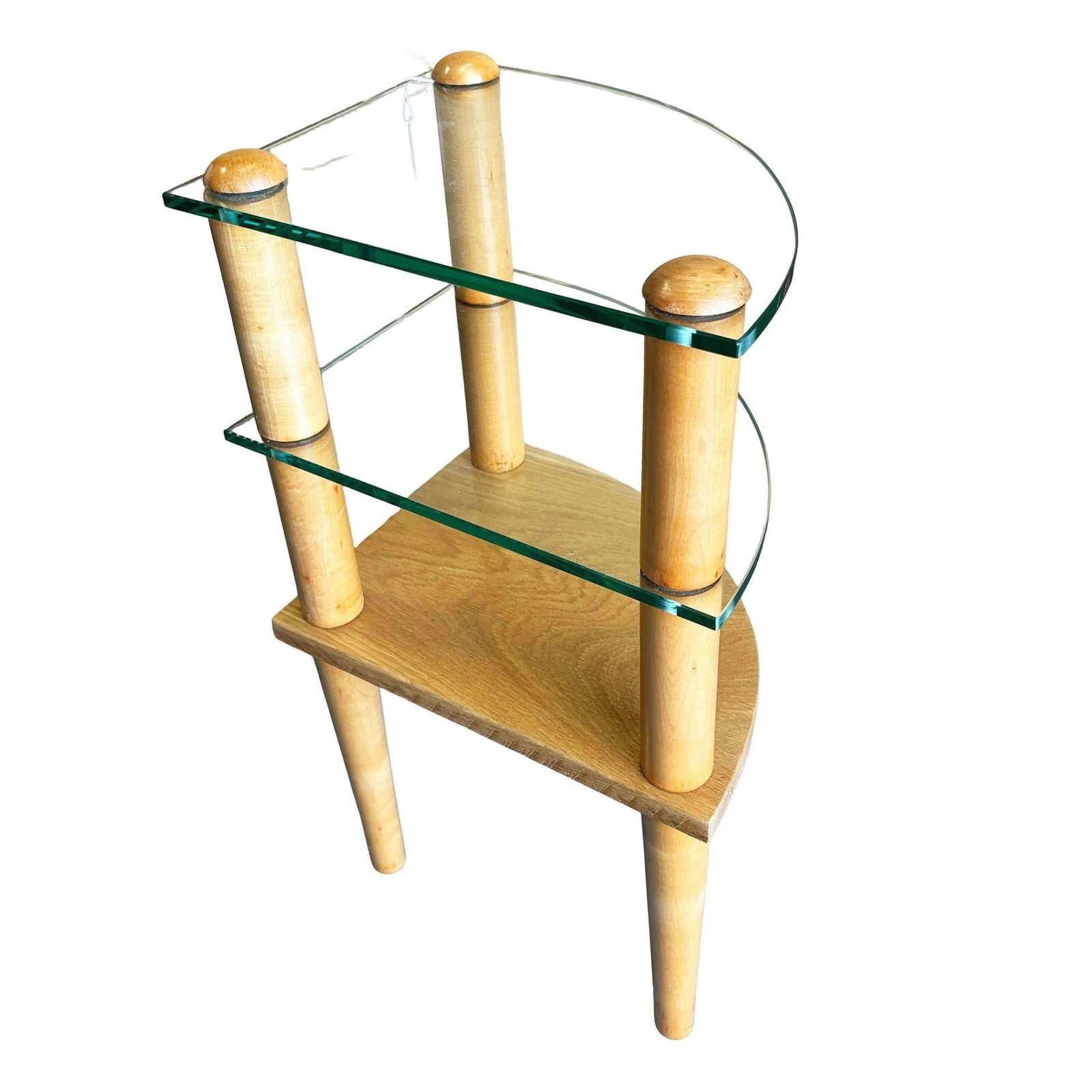 MCM Floating Glass & Walnut 25" Tall Corner Table Attributed to Gilbert Rohde - 16