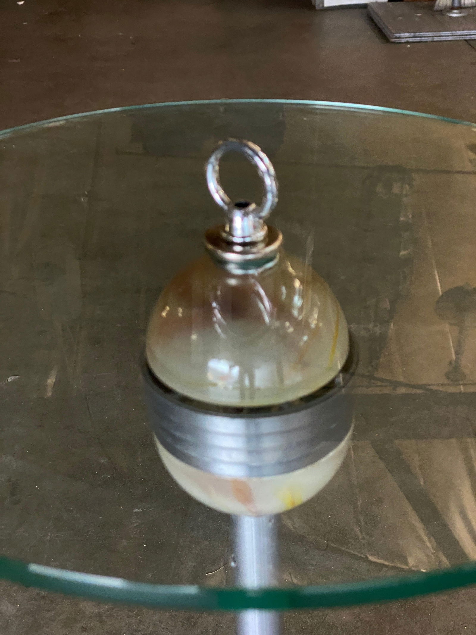 Art Deco Light up Agate Glass Illuminating Smoking Side Table Pewter cast base - 4