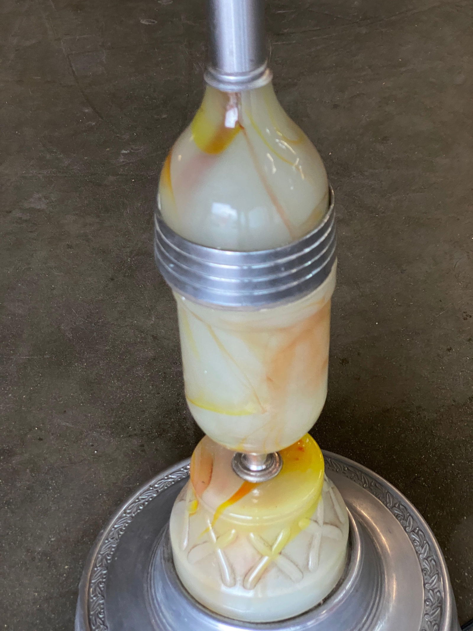 Art Deco Light up Agate Glass Illuminating Smoking Side Table Pewter cast base - 5