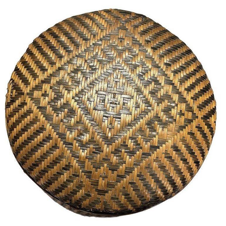 Tall Traditional Thai Hand Woven Wicker Rice Storage Basket w/ Lid - 3