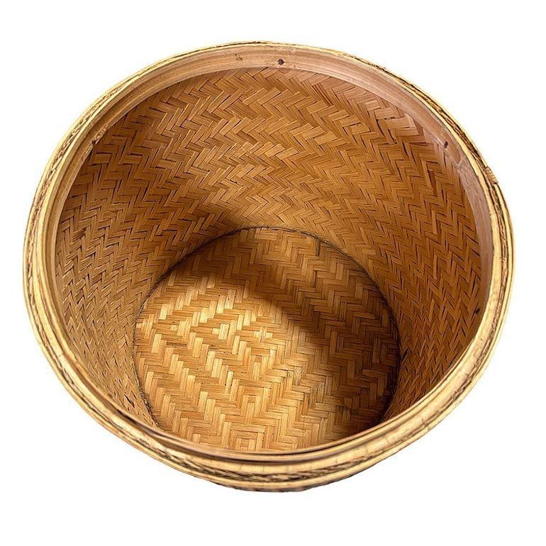 Tall Traditional Thai Hand Woven Wicker Rice Storage Basket w/ Lid - 4