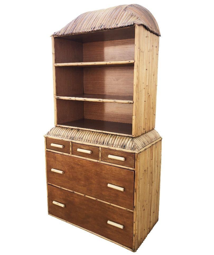 Restored Rare Art Deco Waterfall Rattan & Mahogany Dresser/Bookcase Hutch - 15