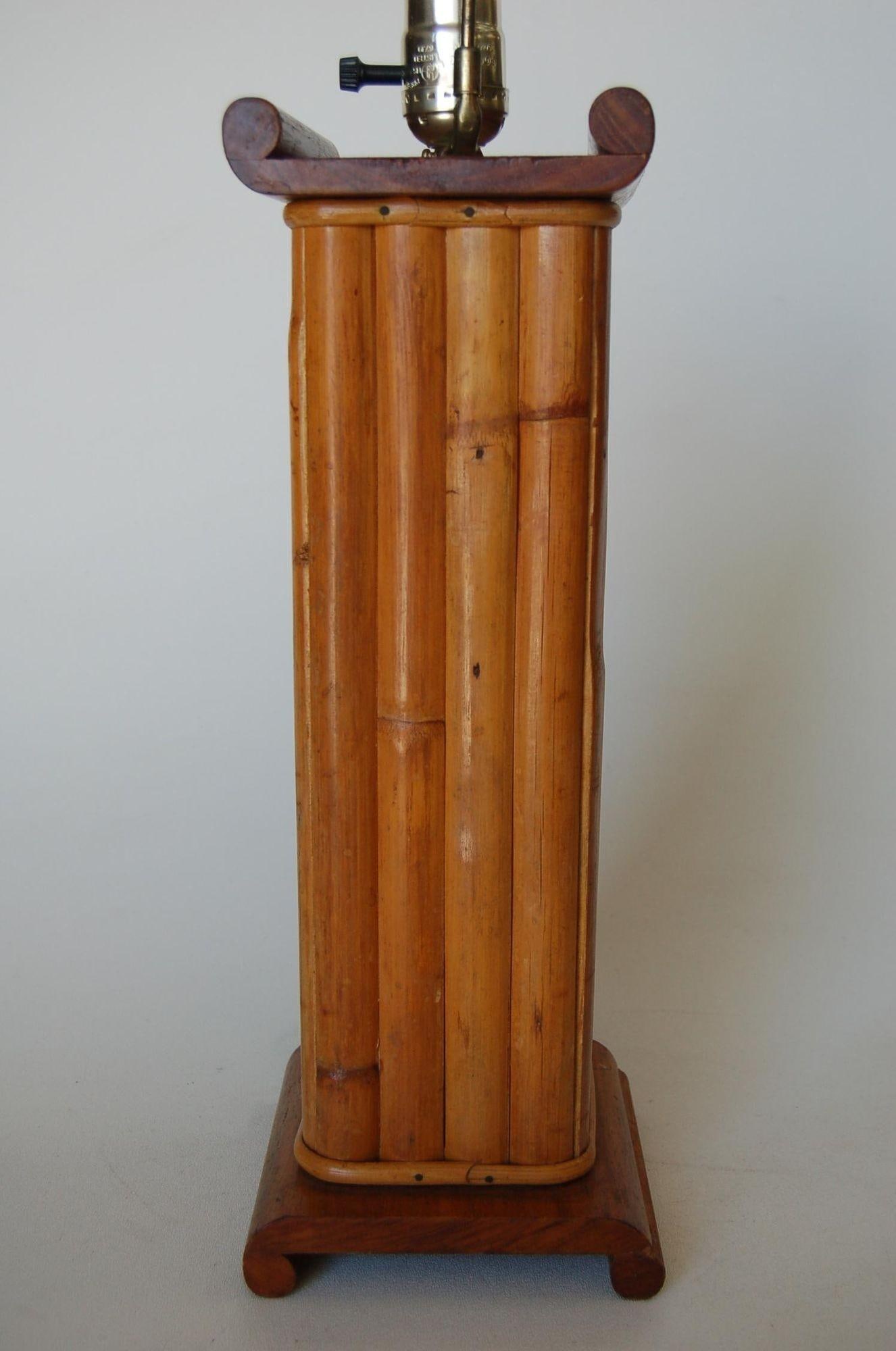 Pair of Restored Demi Inspired Rattan and Mahogany Table Lamps, Pair - 16