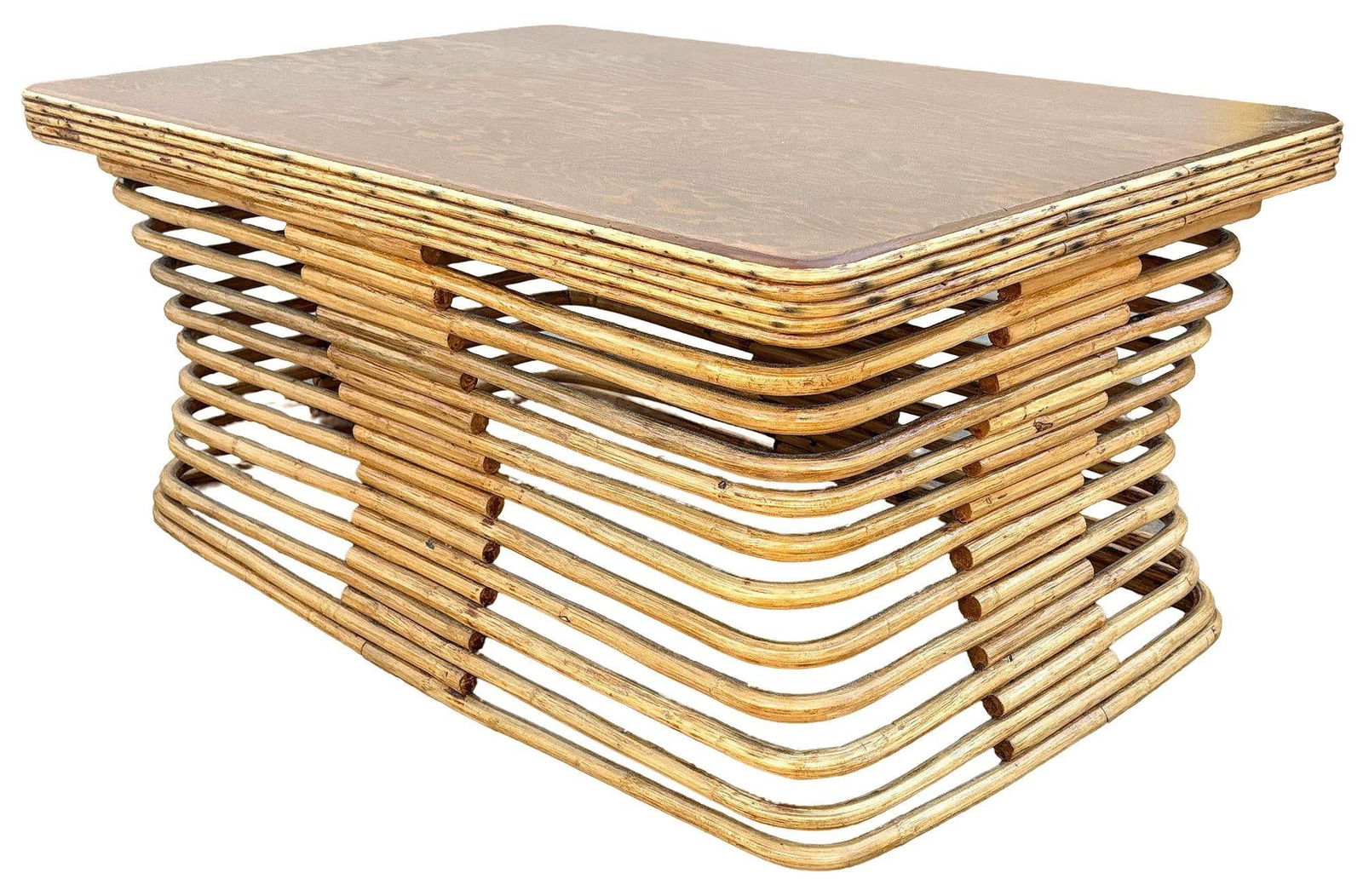 Restored Hourglass Rattan and Mahogany Coffee Table - 5