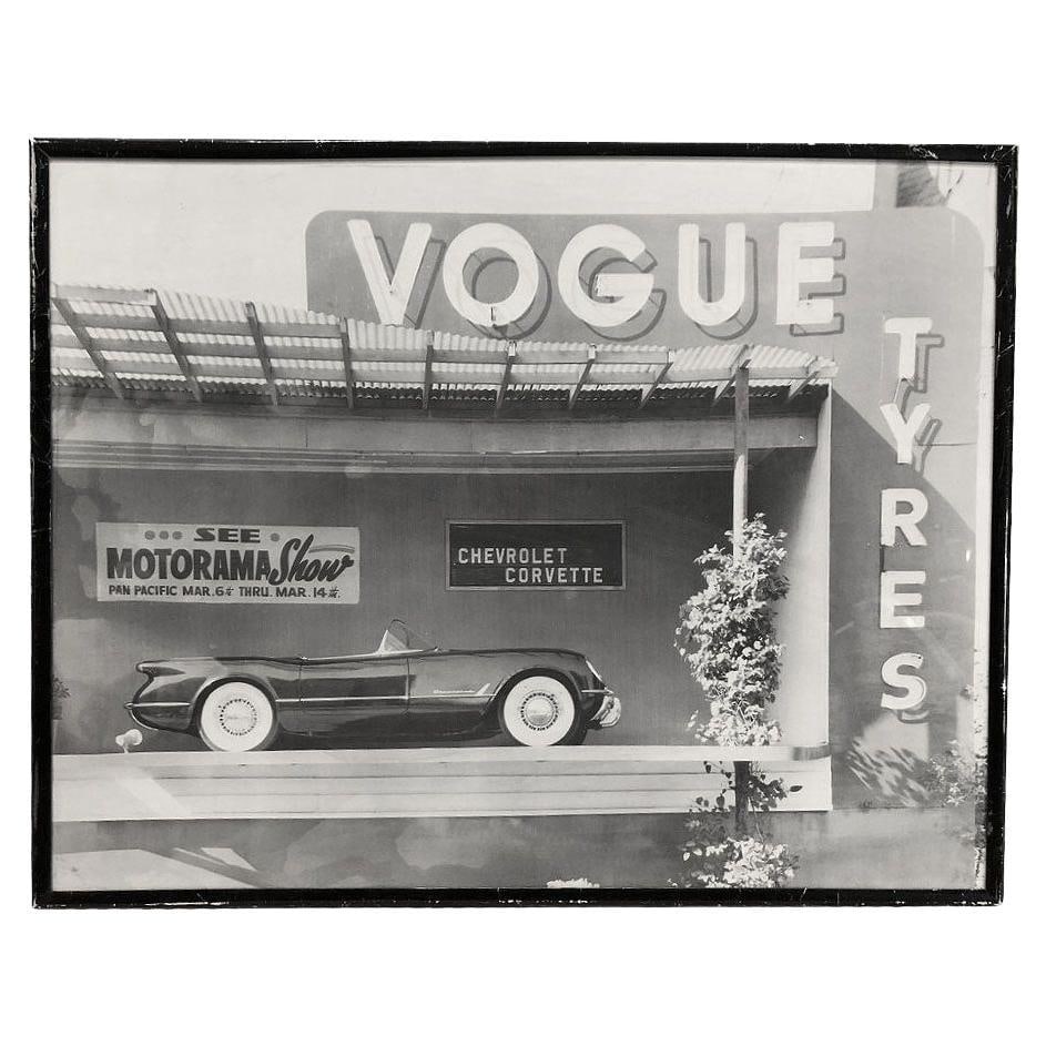 Mid-century GM Chevrolet Corvette Black & White Lithograph Print in Frame (1 of 6)