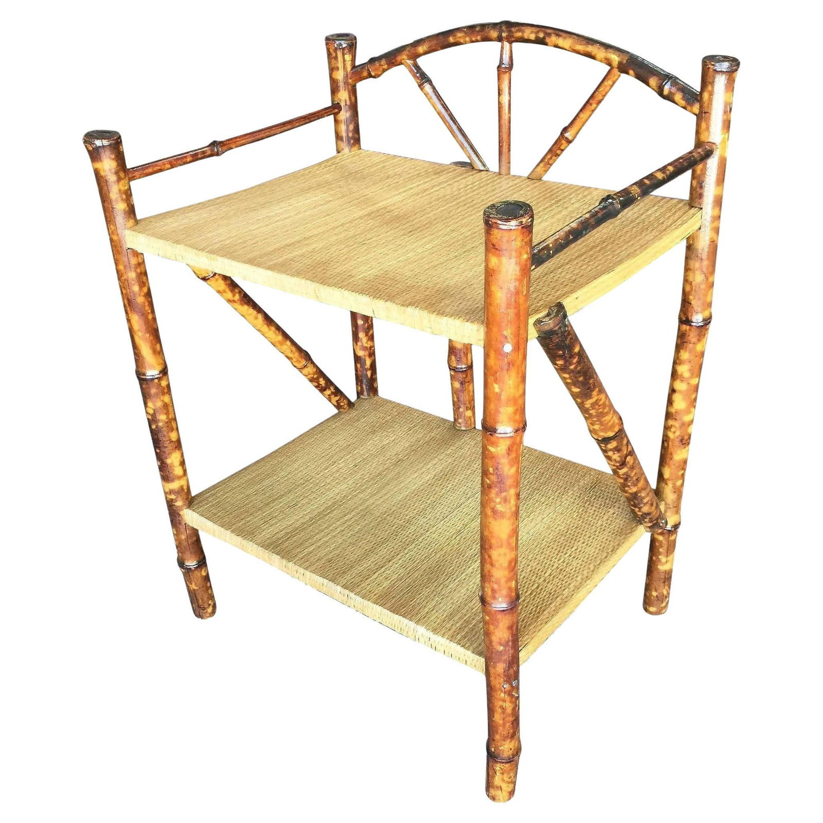 Restored Tiger Bamboo Two-Tier Short Shelf with Bottom Shelf (1 of 18)