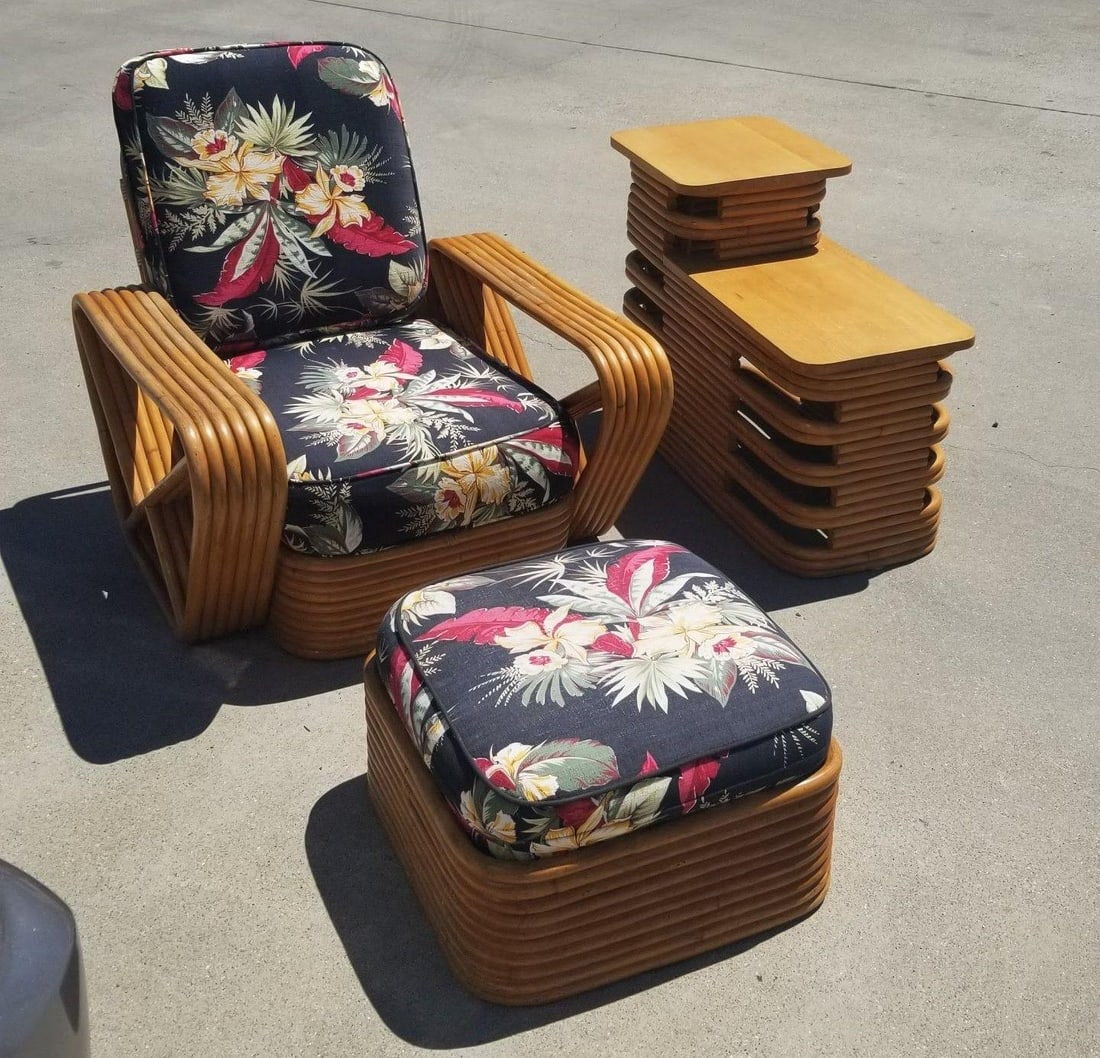Restored Rattan 6 Strand Square Pretzel Lounge Chair Livingroom Set - 10