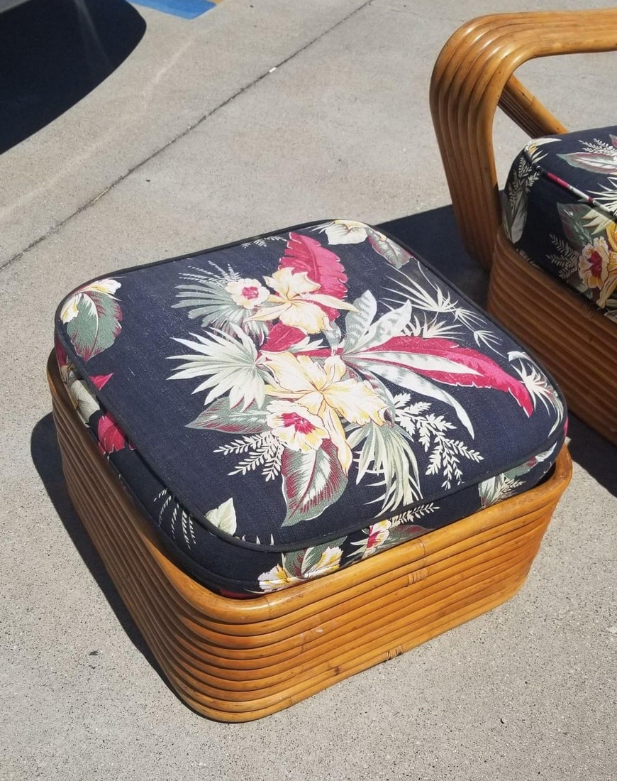 Restored Rattan 6 Strand Square Pretzel Lounge Chair Livingroom Set - 12