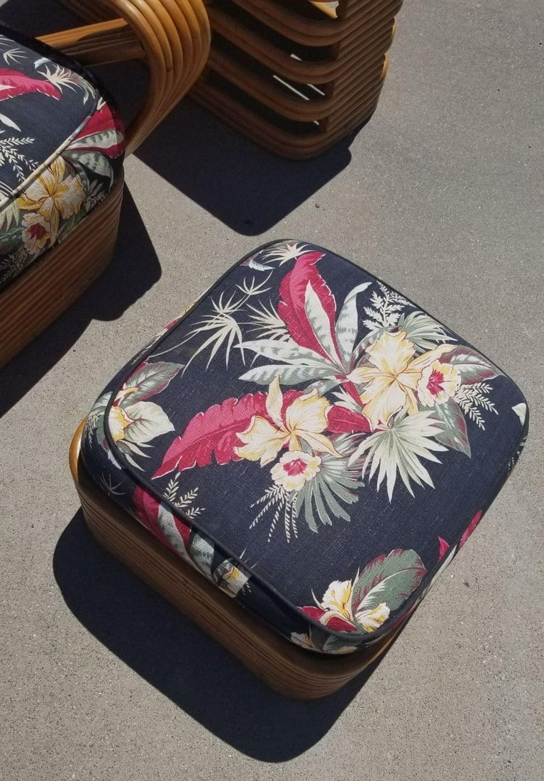 Restored Rattan 6 Strand Square Pretzel Lounge Chair Livingroom Set - 14