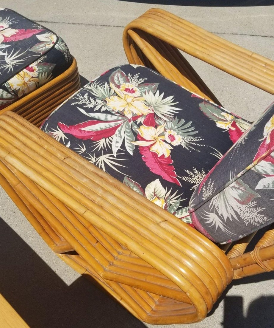 Restored Rattan 6 Strand Square Pretzel Lounge Chair Livingroom Set - 3