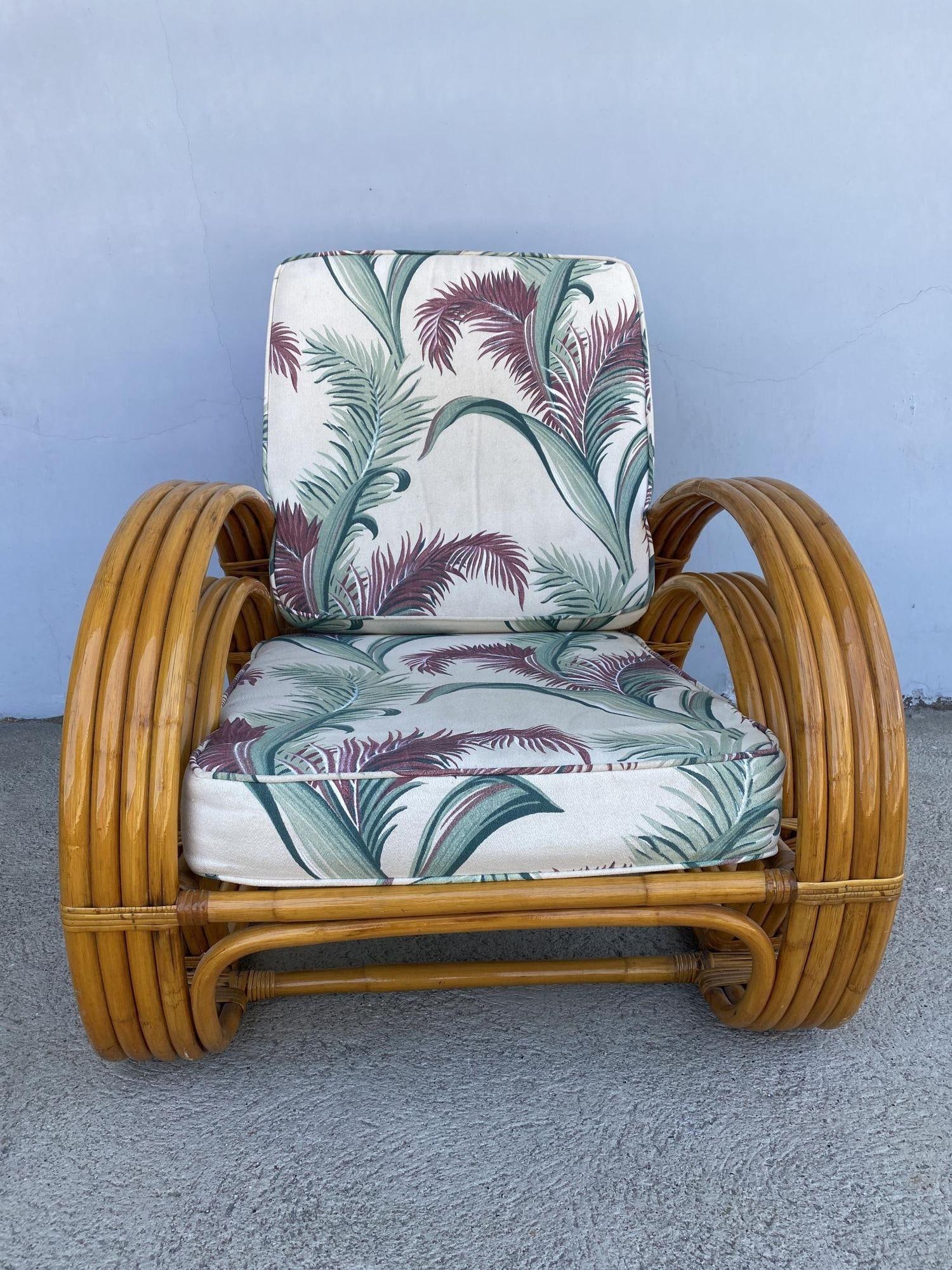 Restored Double Half Moon Rattan Four-Strand Lounge Chair - 10