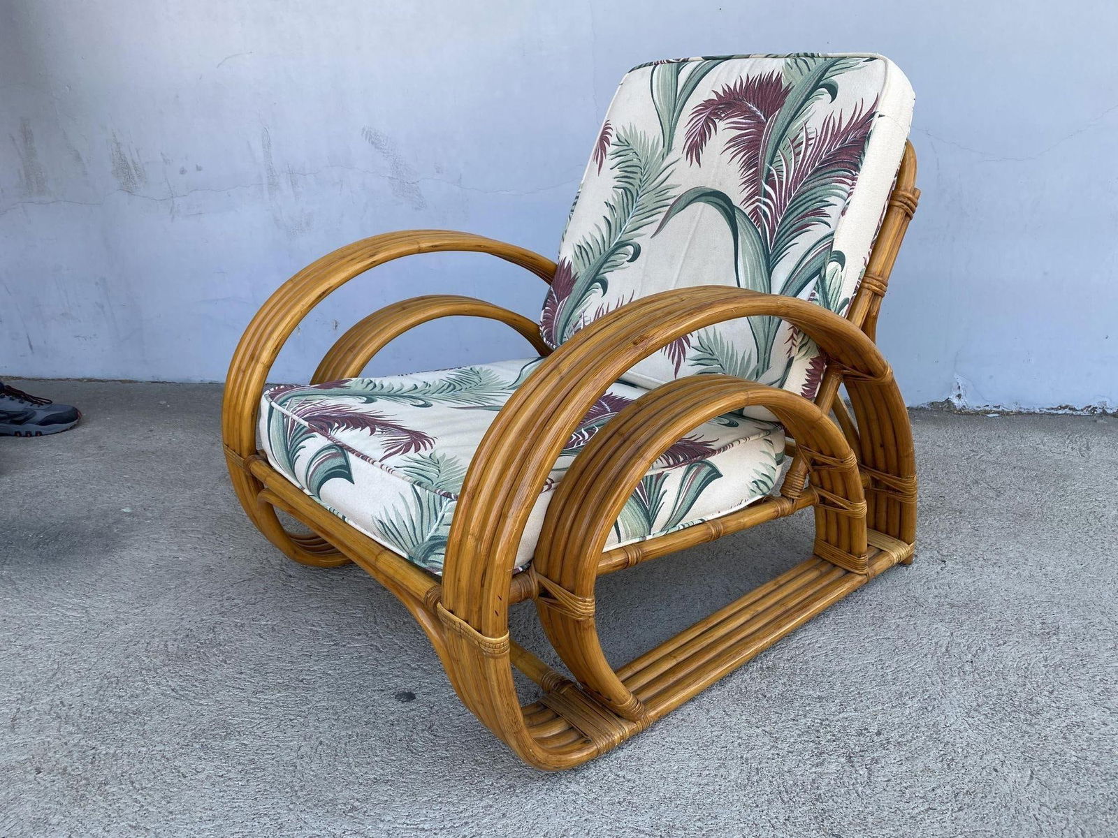 Restored Double Half Moon Rattan Four-Strand Lounge Chair - 11